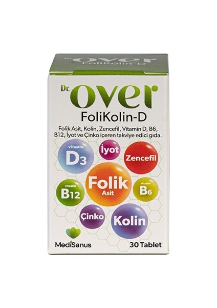 Dr. Over Folikolin-d Folik Asit, Kolin, Zencefil, Vitd, B6, B12, Iyot Ve Çinko Içeren Gıda Takviyesi