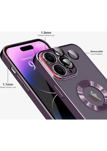 Apple Iphone 12 Pro Max Kılıf Kamera Lens Korumalı Logo Gösteren Halkalı Arkası Şeffaf Parlak Kenarlı