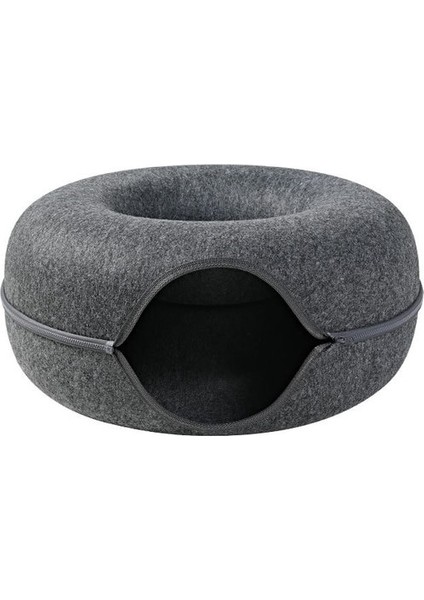 Kedi Tüneli Yuvarlak Donut Mağarası Yatak Sert Keçe Fermuarlı Yastık