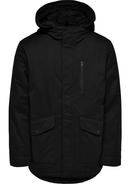 Only & Sons Siyah Erkek Mont 22019342_ONSELLIOT Parka Otw Vd