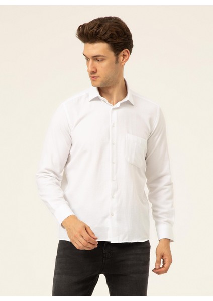 Klasik Yaka Armürlü Beyaz Erkek Gömlek GM2025000211 fiyatları
