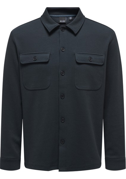 Düz Koyu Lacivert Erkek Gömlek 22021279_ONSNEWKODYL Overshırt Swea fırsatları