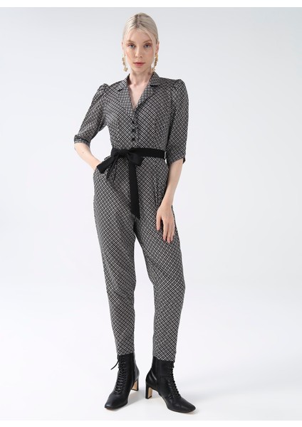 Desenli Bej - Siyah Kadın Tulum YMN-18