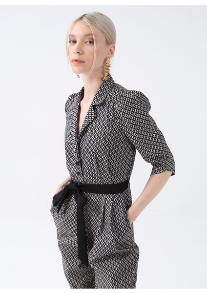 Desenli Bej - Siyah Kadın Tulum YMN-18 fiyatları