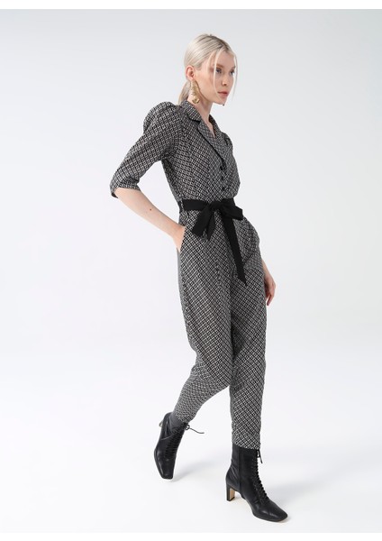 Desenli Bej - Siyah Kadın Tulum YMN-18 modelleri