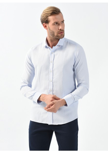 ALTINYILDIZ CLASSICS Erkek Mavi-lacivert Slim Fit Dar Kesim Italyan Yaka Baskılı Gömlek fiyatları