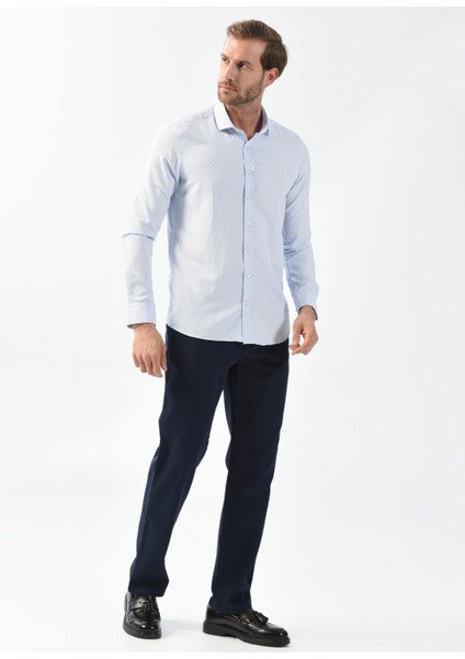 ALTINYILDIZ CLASSICS Erkek Mavi-lacivert Slim Fit Dar Kesim Italyan Yaka Baskılı Gömlek fırsatları