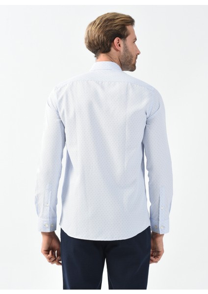 ALTINYILDIZ CLASSICS Erkek Mavi-lacivert Slim Fit Dar Kesim Italyan Yaka Baskılı Gömlek indirimleri