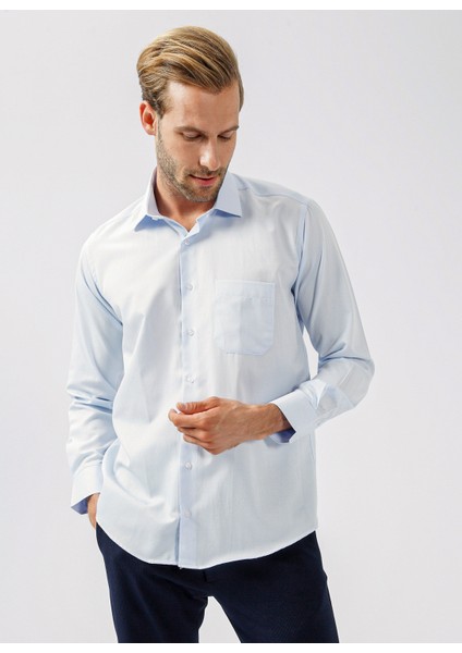Klasik Yaka Armürlü Mavi - Buz Erkek Gömlek GM2025000222