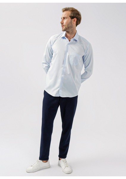 Klasik Yaka Armürlü Mavi - Buz Erkek Gömlek GM2025000222 fiyatları