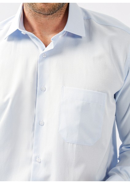 Klasik Yaka Armürlü Mavi - Buz Erkek Gömlek GM2025000222 indirimleri