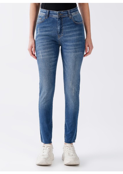 Yüksek Bel Skinny Fit Düz Mavi Kadın Pantolon 22K0367K1 fiyatları