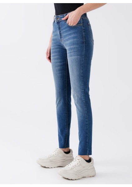 Yüksek Bel Skinny Fit Düz Mavi Kadın Pantolon 22K0367K1 modelleri