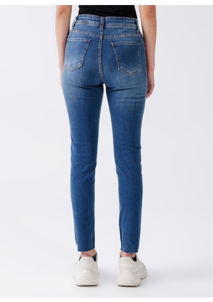 Yüksek Bel Skinny Fit Düz Mavi Kadın Pantolon 22K0367K1 fırsatları