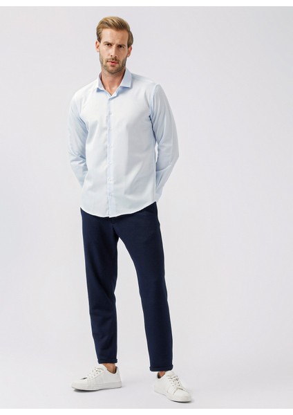 Klasik Yaka Armürlü Mavi - Buz Erkek Gömlek GM2024700349 fiyatları