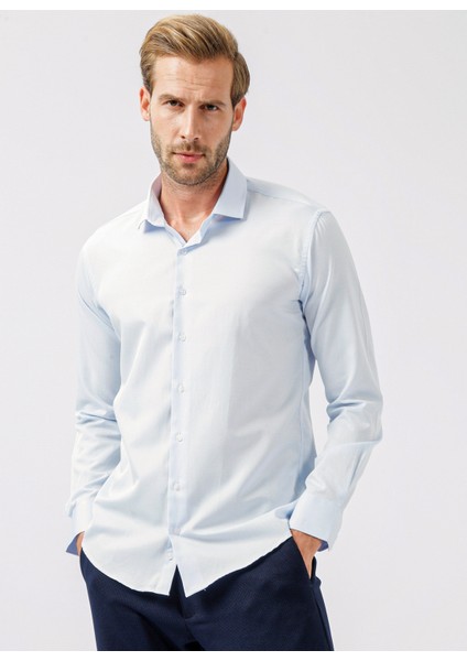 Klasik Yaka Armürlü Mavi - Buz Erkek Gömlek GM2024700349 modelleri