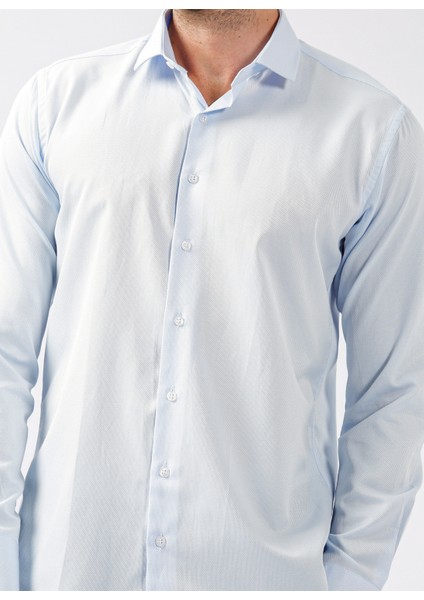 Klasik Yaka Armürlü Mavi - Buz Erkek Gömlek GM2024700349 indirimleri
