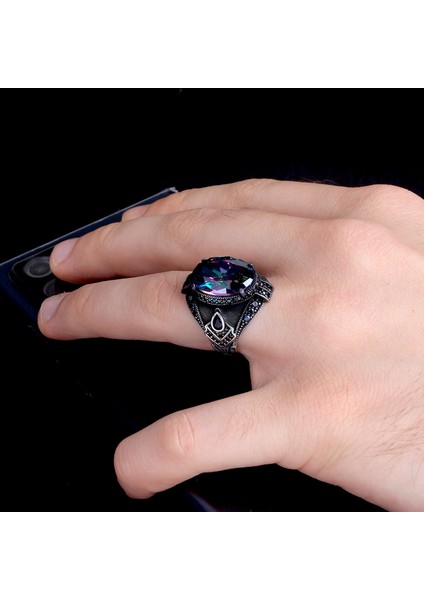 Mistik Topaz Taşlı Erkek Gümüş Yüzük modelleri