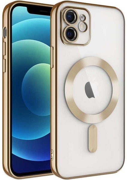 iPhone 12 Kılıf Magsafe Köşeleri Renkli Lüx Şeffaf Kamera Lens Korumalı