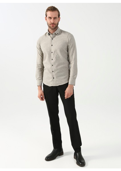 Düğmeli Yaka Baskılı Bej Erkek Gömlek GM2008100094 fiyatları