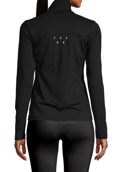 Siyah Dik Yaka Kadın Düz Zip Ceket 22160-901 Rib Detail Training modelleri