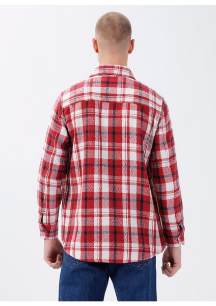 Kareli Kırmızı Erkek Gömlek DT10117-1_DENIM Trip Gömlek Yaka Re fırsatları