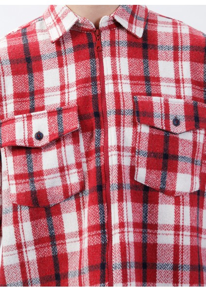 Kareli Kırmızı Erkek Gömlek DT10117-1_DENIM Trip Gömlek Yaka Re indirimleri