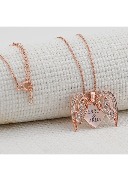 Kelebek Kalp Tasarımlı Isim Yazılabilir 925 Ayar Gümüş Kadın Kolye Rose