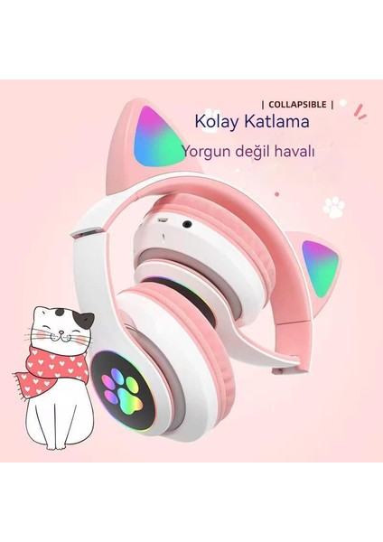 Yeni Kulaklık Jst-28 Kulak Kedi Kulak Bluetooth Kulaklık Katlanabilir Parlayan Kulaklık B39