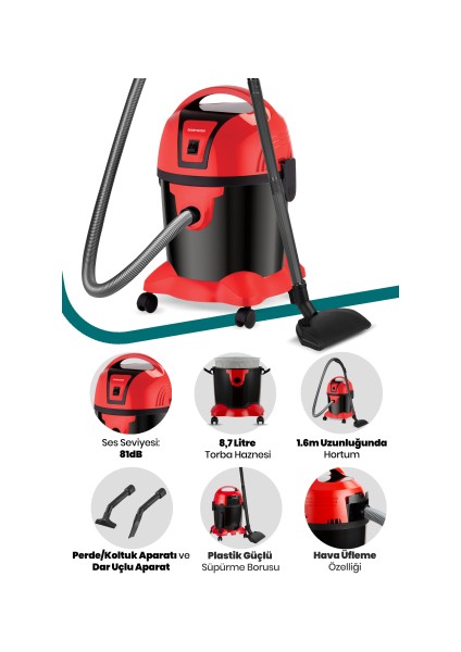 Süperturbo 1200 Watt Islak Kuru 8.7 Litre Toz Torbalı Elektrikli Süpürge fiyatları