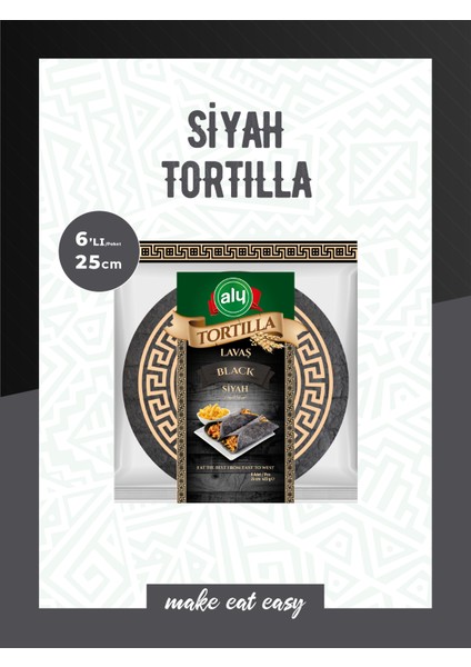 Siyah Tortilla Lavaş 25 cm 6'lı Paket 420g