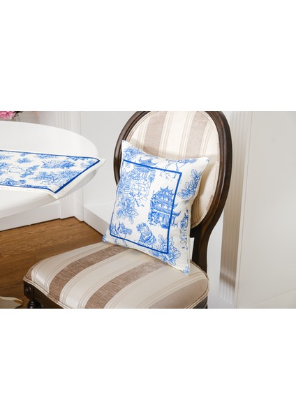 Festival Baskılı Kumaş Kreme Mavi Kırlent Kılıfı 45X45 cm - 1439 fiyatları