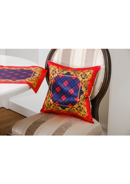 Belize Baskılı Saten Kumaş Kırmızıya Siyah Kırlent Kılıfı 45X45 Cm- 1443