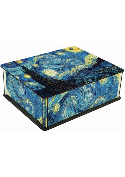 Van Gogh Starry Night Yıldızlı Gece 6 Bölmeli Ahşap Çay Kahve Saklama Kutusu