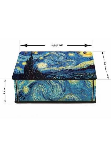 Van Gogh Starry Night Yıldızlı Gece 6 Bölmeli Ahşap Çay Kahve Saklama Kutusu