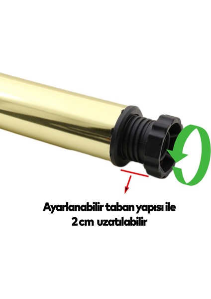 Akça Ayarlanabilir Mobilya Kanepe Koltuk Baza Yükseltme Yükseltici Ayağı Metal Ayakları 20 Cm Gold