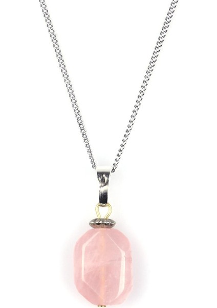 Pembe Kuvars Doğal Taş Kolye