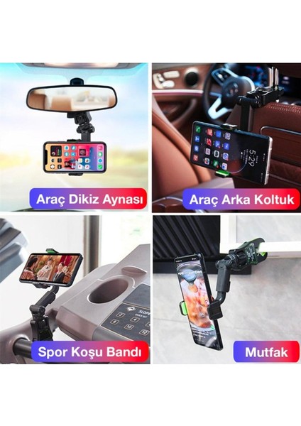 Araç Içi Telefon Tutucu 360 Dönebilen Multifonksiyonel Dikiz Aynası Araç Telefon Tutucu