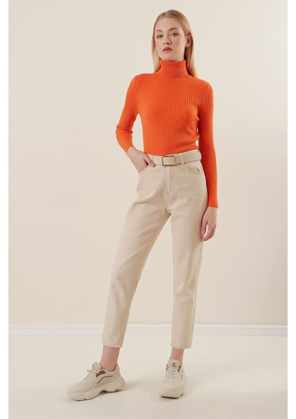 Kadın Oranj Boğazlı Fitilli Triko Balıkçı Yaka Kazak HZL22W-BD1445001 fiyatları