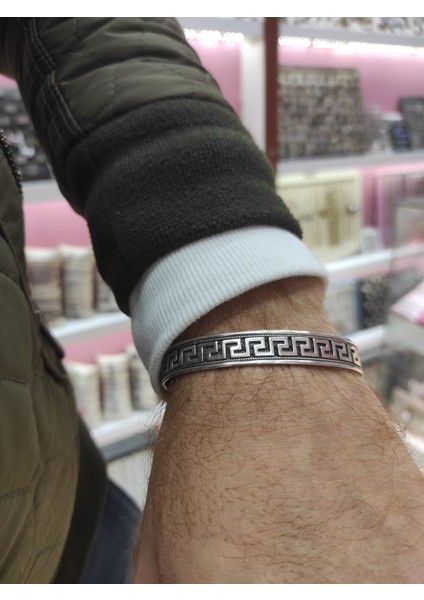 Grek Model Gümüş Erkek Bileklik