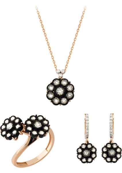 Altın Çiçek Motifli Elmas Mini Set