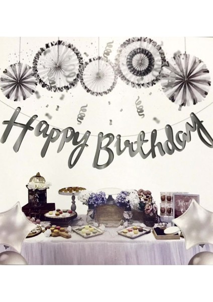 Happy Birthday Kaligrafi Banner Altın Gümüş Rosegold Siyah Mavi Pembe