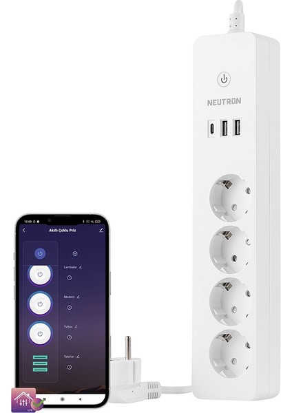 Akıllı Wi-Fi Destekli 4'lü Akım Korumalı Priz 2 USB Uzatma Kablosu