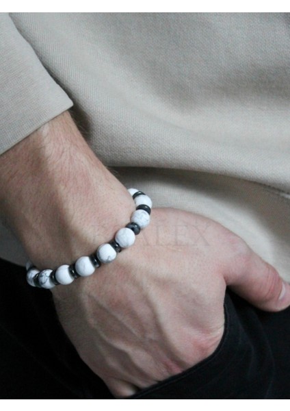 Unisex - Elegant > Jade ve Hematit Beyaz Renk Doğal Taş Padore Bileklik | Şans Taşı!