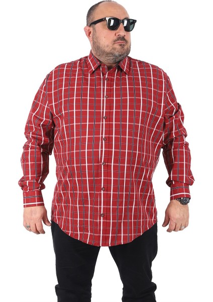 Mocgrande Büyük Beden Erkek Ekoseli Gömlek 23358 Kırmızı