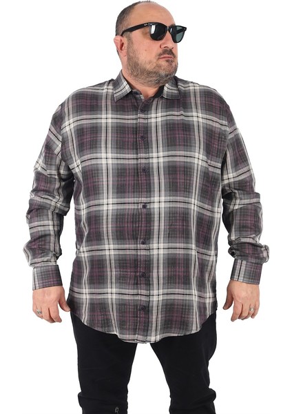 Mocgrande Büyük Beden Erkek Ekoseli Gömlek 23356 Antrasıt