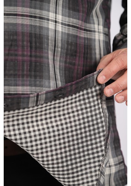 Mocgrande Büyük Beden Erkek Ekoseli Gömlek 23356 Antrasıt modelleri