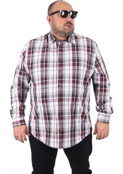 Mocgrande Büyük Beden Erkek Ekoseli Gömlek 23359 Beyaz