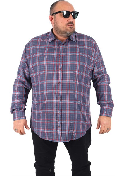 Mocgrande Büyük Beden Erkek Ekoseli Gömlek 23356 Indıgo