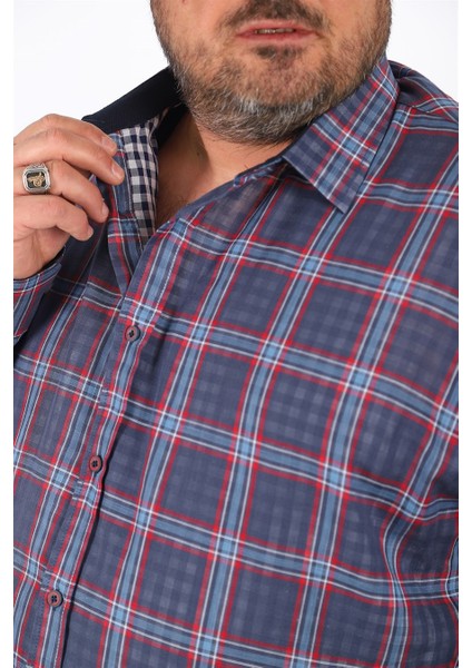 Mocgrande Büyük Beden Erkek Ekoseli Gömlek 23356 Indıgo fiyatları